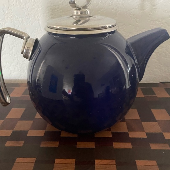 Vintage Chantal Dark Blue Tea Kettle Enamel On Steel With Stainless Accents 2QT - Picture 4 of 14